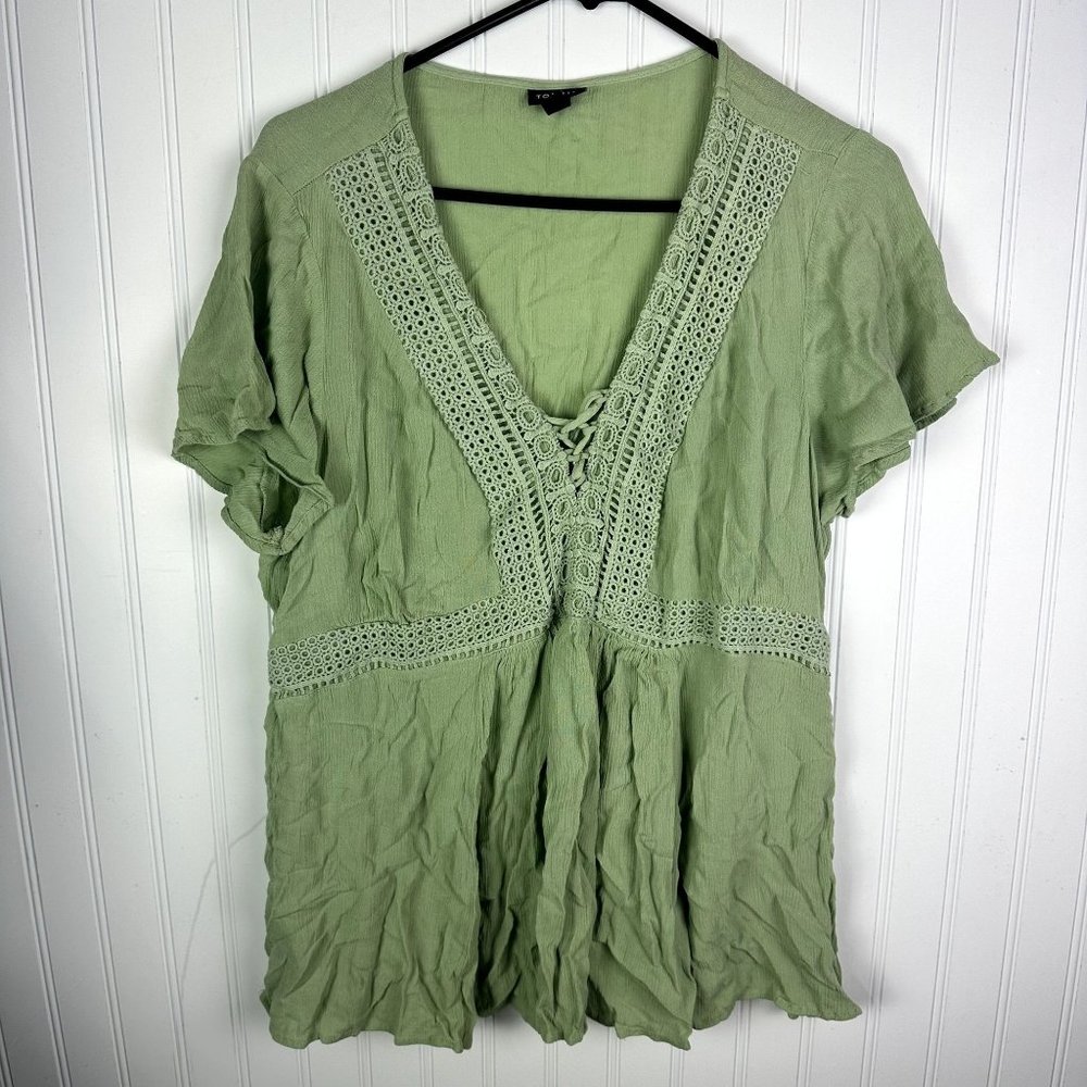 Torrid‎ Women's Plus Size Blouse Green Crochet Detail size 1X